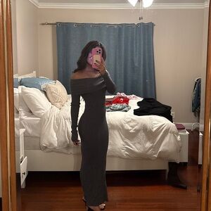 PHYLIS OFF THE SHOULDER MAXI DRESS SLATE